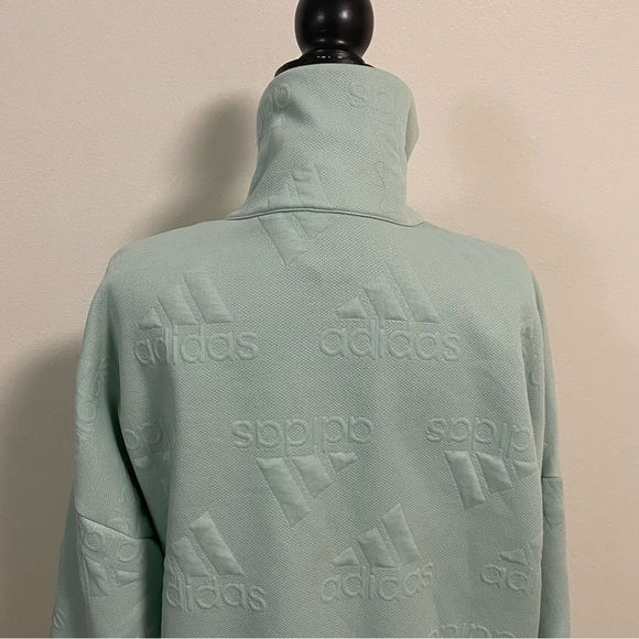 Adidas Sweater Women’s Size Large Green AEROREADY Jacquard Logo Zip Sweatshirt - Picture 2 of 16